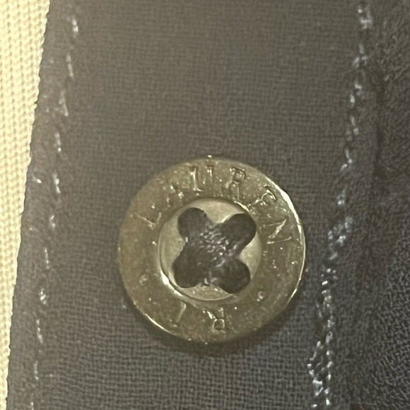 Ralph Lauren Navy Ruffle Front Long Sleeve Henley Tee, size Large - Picture 3 of 8